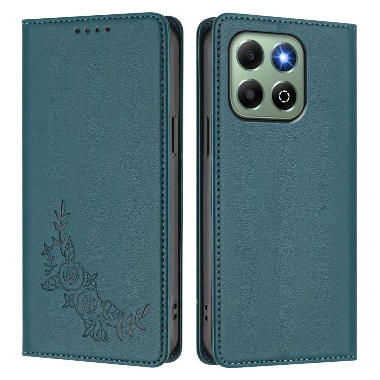 For Honor X6a / Honor X6b 4G Peony Embossed Magnetic RFID Vegan Leather Phone Case