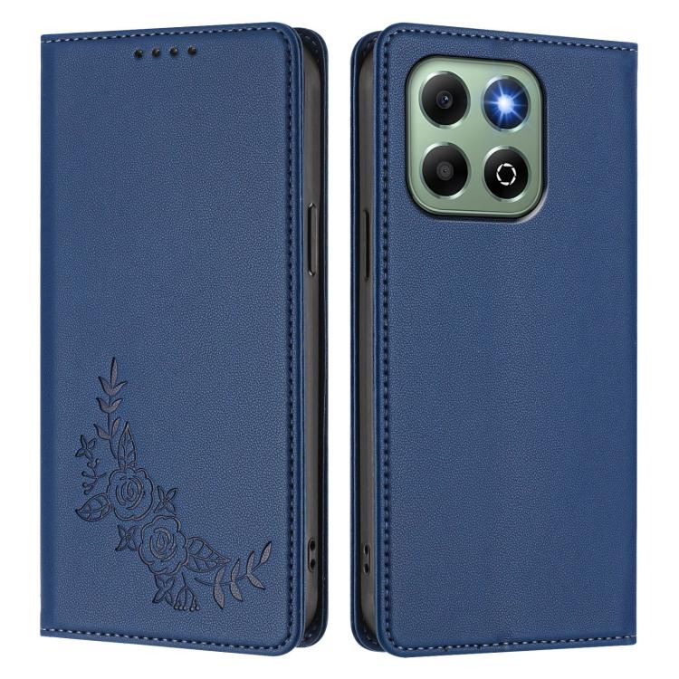 For Honor X6a / Honor X6b 4G Peony Embossed Magnetic RFID Vegan Leather Phone Case