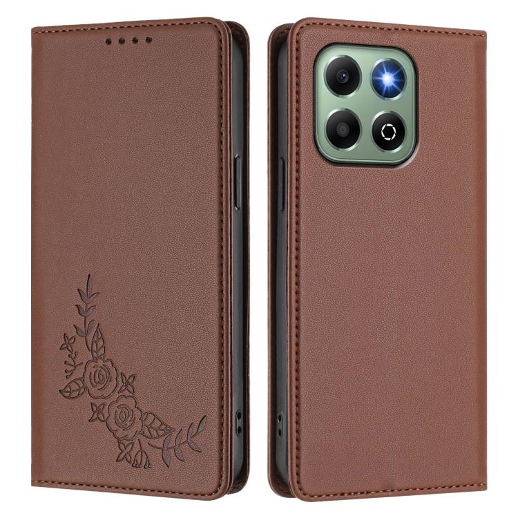 For Honor X6a / Honor X6b 4G Peony Embossed Magnetic RFID Vegan Leather Phone Case