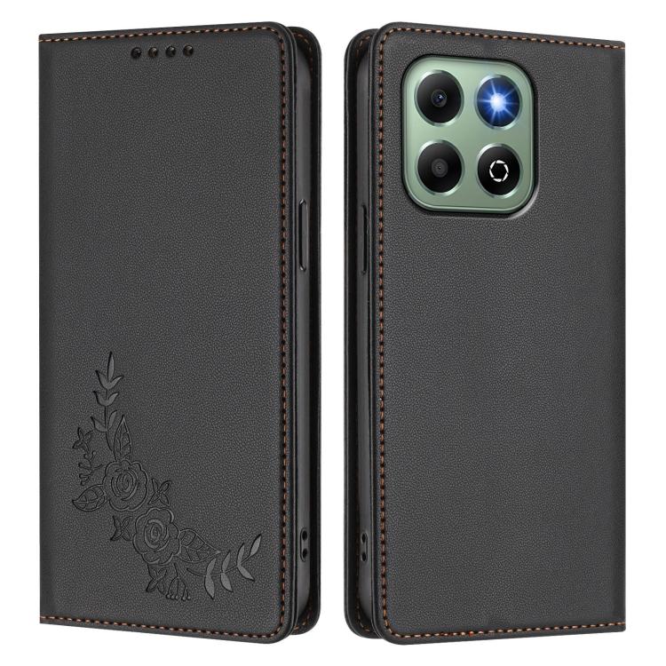 For Honor X6a / Honor X6b 4G Peony Embossed Magnetic RFID Vegan Leather Phone Case