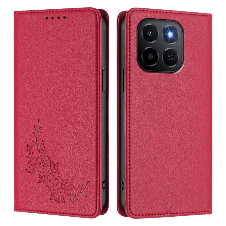 For Honor X6c 4G / X5b / X5b Plus Peony Embossed Magnetic RFID Vegan Leather Phone Case