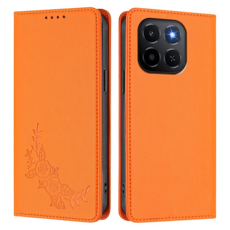 For Honor X6c 4G / X5b / X5b Plus Peony Embossed Magnetic RFID Vegan Leather Phone Case