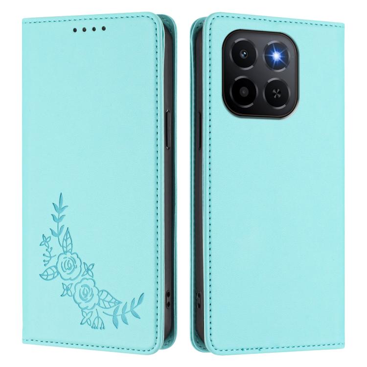 For Honor X6c 4G / X5b / X5b Plus Peony Embossed Magnetic RFID Vegan Leather Phone Case