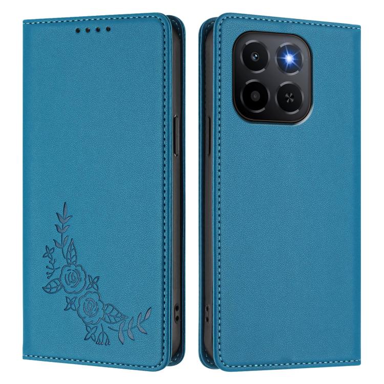 For Honor X6c 4G / X5b / X5b Plus Peony Embossed Magnetic RFID Vegan Leather Phone Case