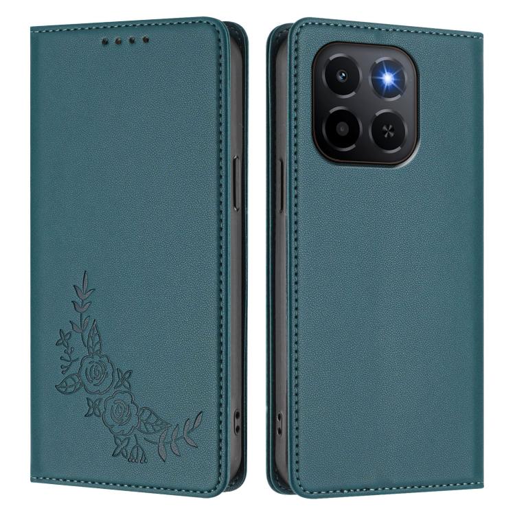 For Honor X6c 4G / X5b / X5b Plus Peony Embossed Magnetic RFID Vegan Leather Phone Case