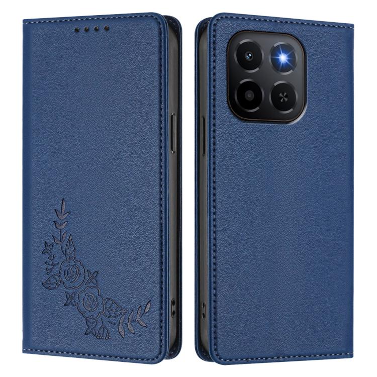 For Honor X6c 4G / X5b / X5b Plus Peony Embossed Magnetic RFID Vegan Leather Phone Case