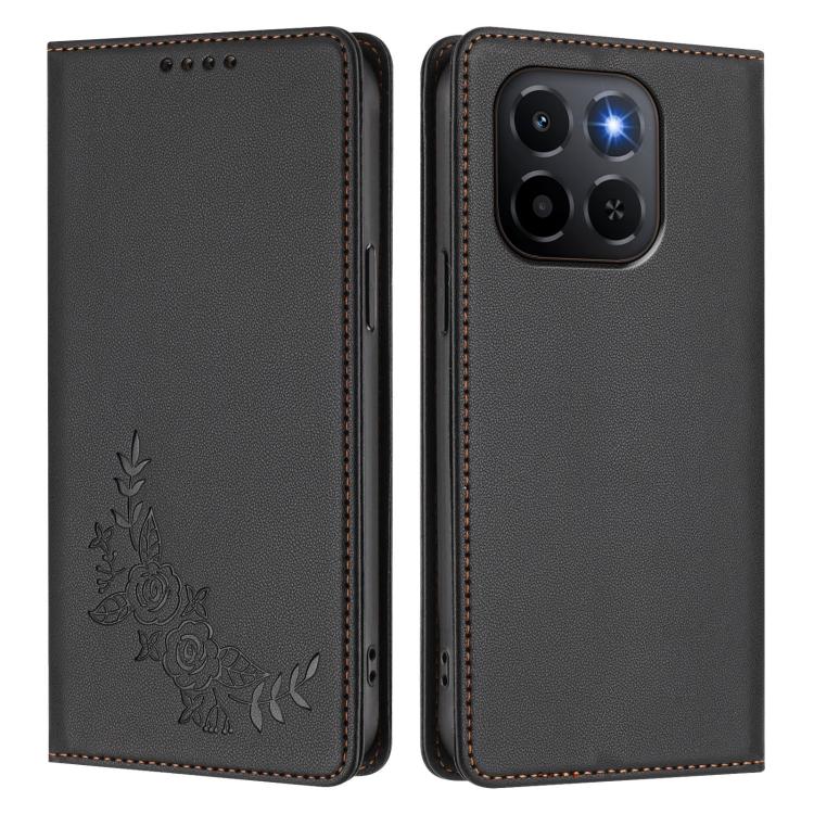 For Honor X6c 4G / X5b / X5b Plus Peony Embossed Magnetic RFID Vegan Leather Phone Case