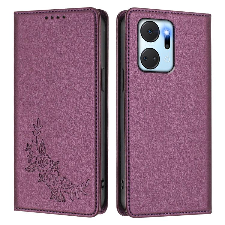 For Honor X7a / Play7T Peony Embossed Magnetic RFID Vegan Leather Phone Case