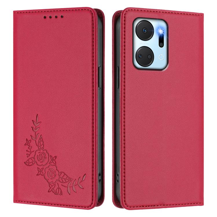 For Honor X7a / Play7T Peony Embossed Magnetic RFID Vegan Leather Phone Case