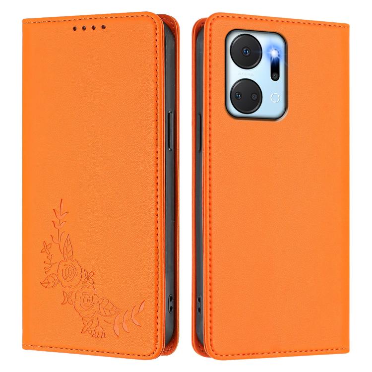 For Honor X7a / Play7T Peony Embossed Magnetic RFID Vegan Leather Phone Case