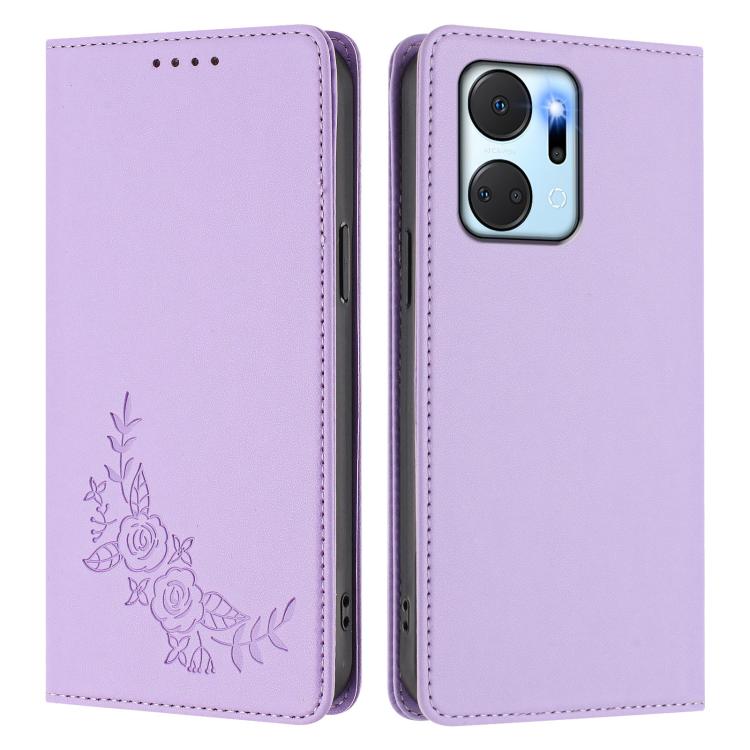 For Honor X7a / Play7T Peony Embossed Magnetic RFID Vegan Leather Phone Case