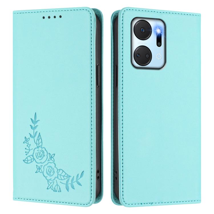 For Honor X7a / Play7T Peony Embossed Magnetic RFID Vegan Leather Phone Case