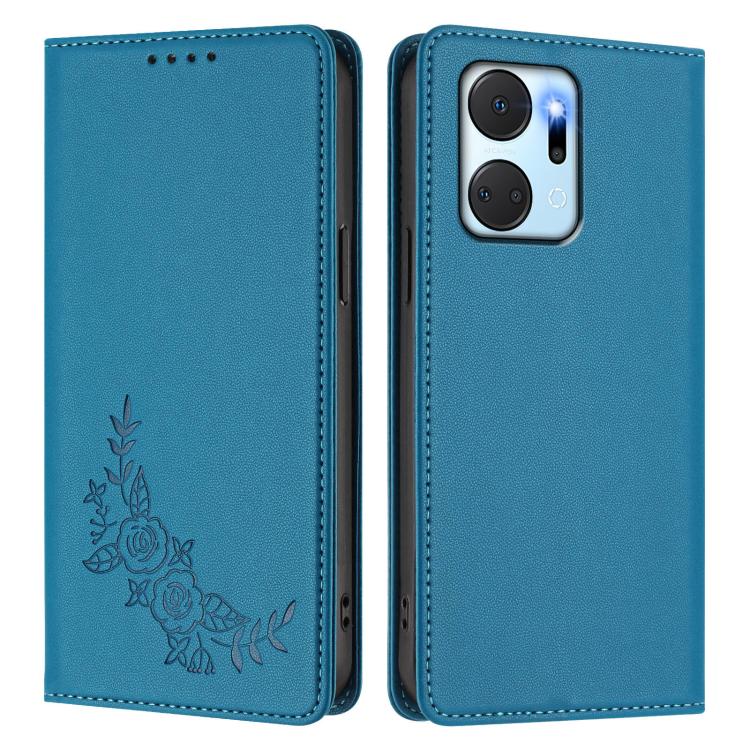 For Honor X7a / Play7T Peony Embossed Magnetic RFID Vegan Leather Phone Case
