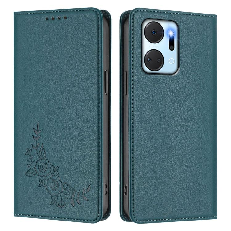 For Honor X7a / Play7T Peony Embossed Magnetic RFID Vegan Leather Phone Case