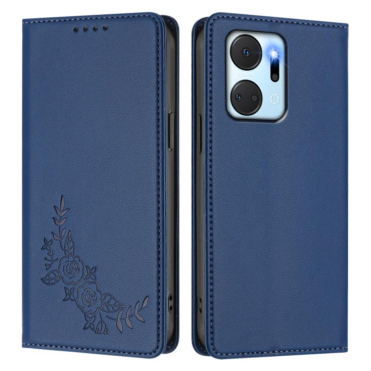 For Honor X7a / Play7T Peony Embossed Magnetic RFID Vegan Leather Phone Case