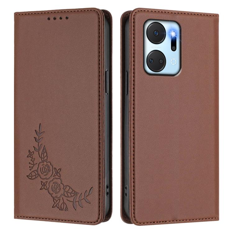 For Honor X7a / Play7T Peony Embossed Magnetic RFID Vegan Leather Phone Case