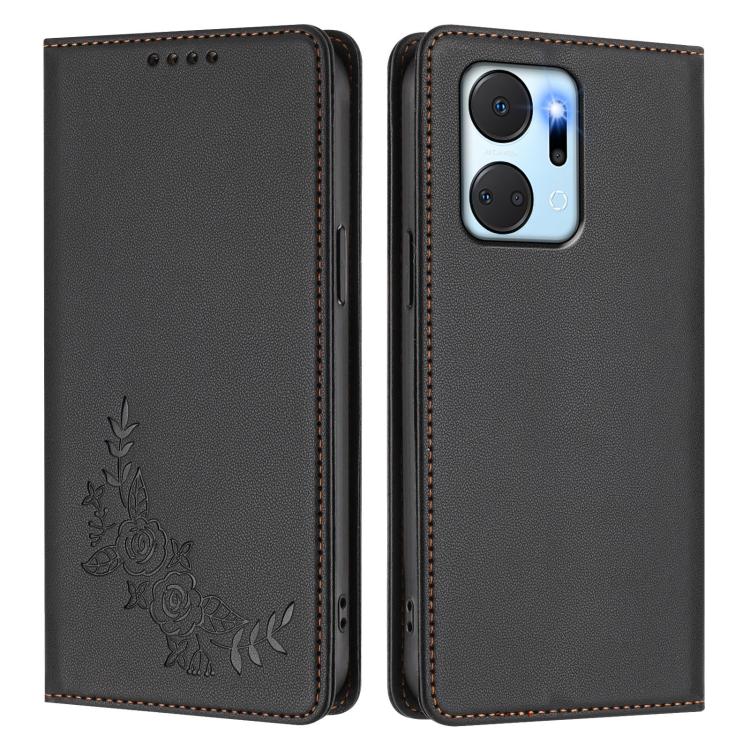 For Honor X7a / Play7T Peony Embossed Magnetic RFID Vegan Leather Phone Case
