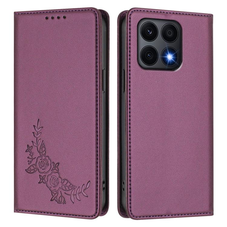 For Honor X8a Peony Embossed Magnetic RFID Vegan Leather Phone Case