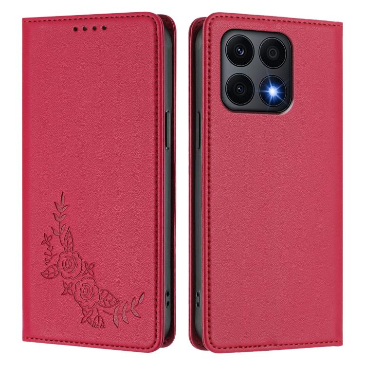 For Honor X8a Peony Embossed Magnetic RFID Vegan Leather Phone Case