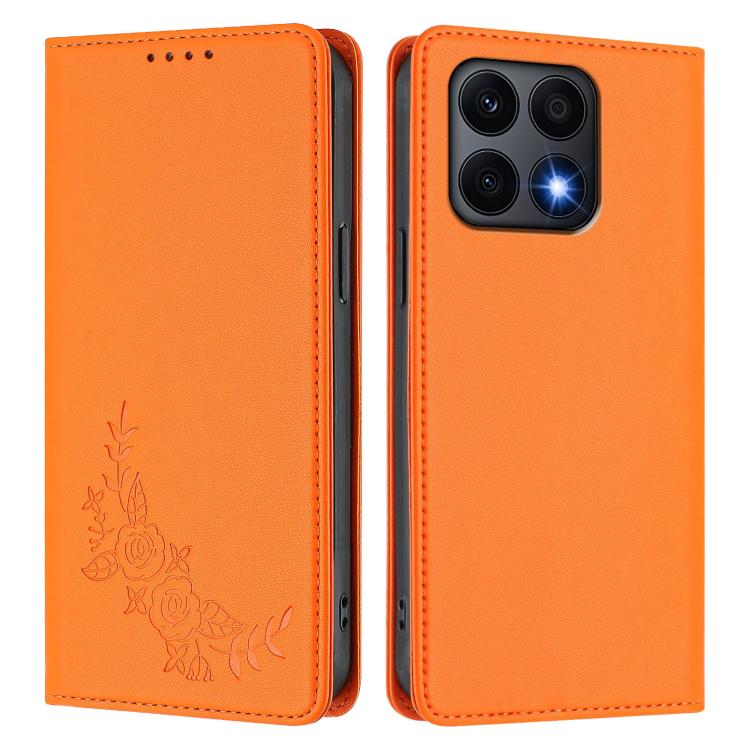 For Honor X8a Peony Embossed Magnetic RFID Vegan Leather Phone Case