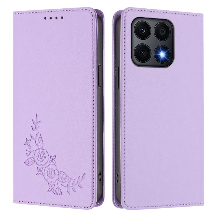For Honor X8a Peony Embossed Magnetic RFID Vegan Leather Phone Case