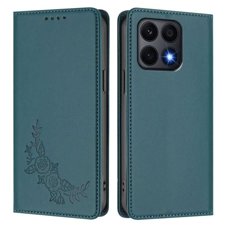 For Honor X8a Peony Embossed Magnetic RFID Vegan Leather Phone Case