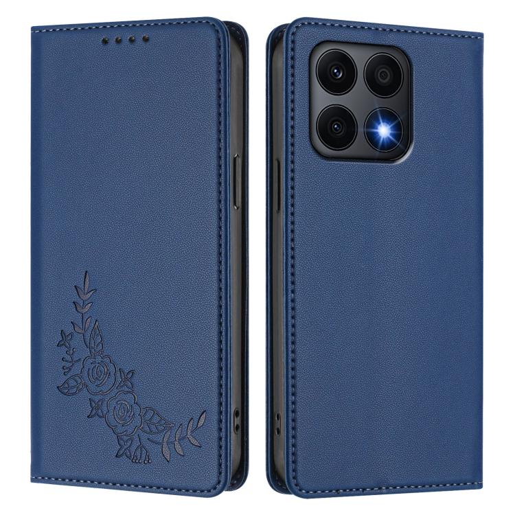 For Honor X8a Peony Embossed Magnetic RFID Vegan Leather Phone Case