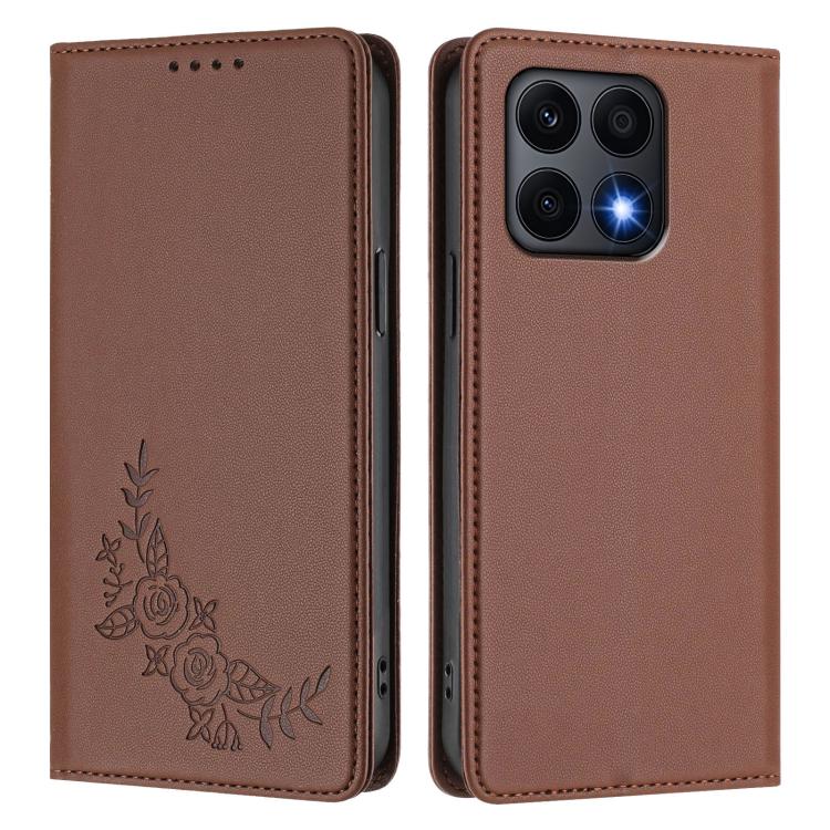 For Honor X8a Peony Embossed Magnetic RFID Vegan Leather Phone Case