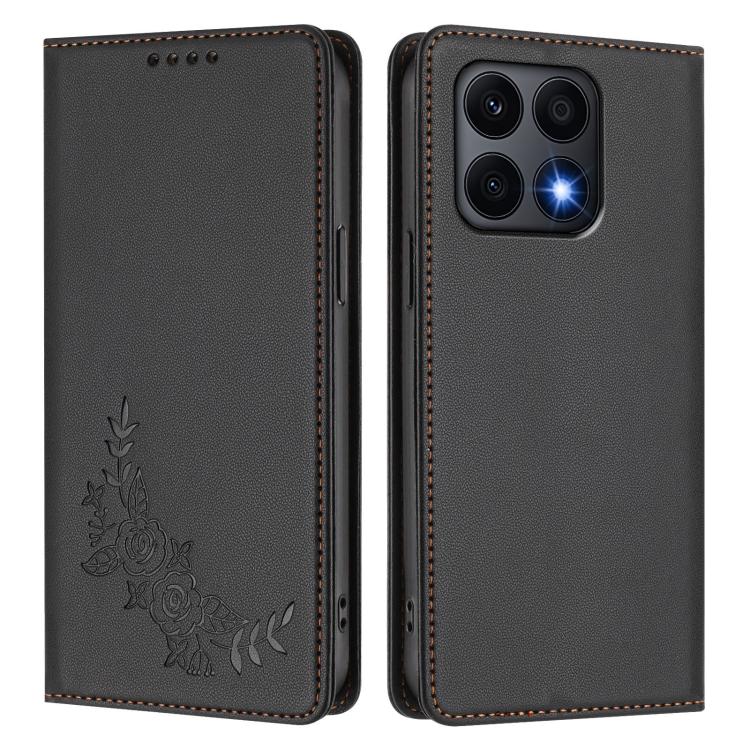 For Honor X8a Peony Embossed Magnetic RFID Vegan Leather Phone Case