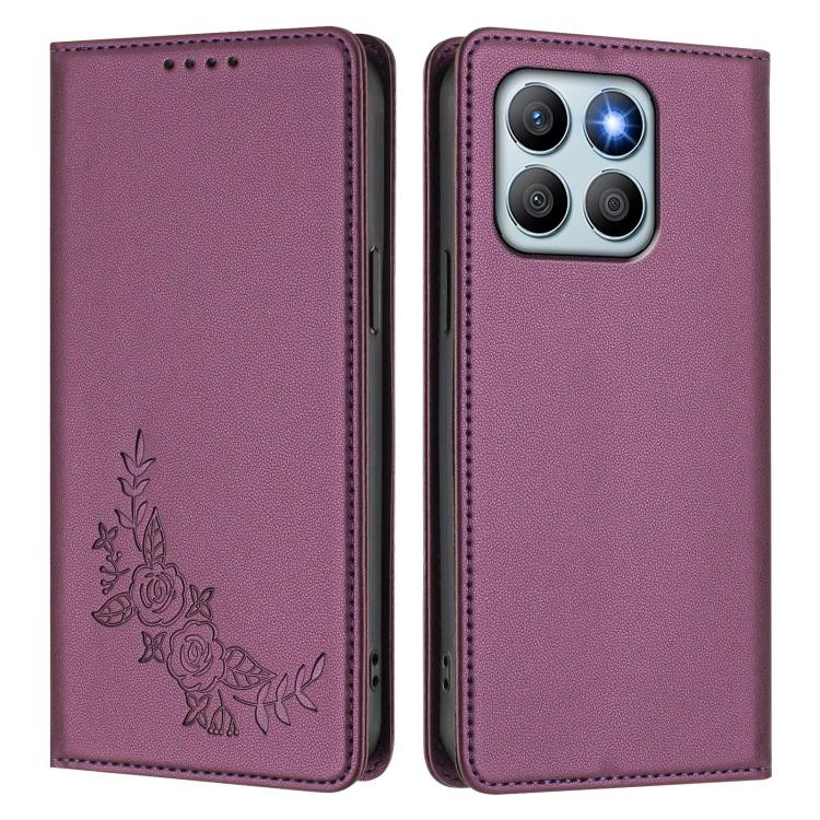 For Honor X8b 4G Peony Embossed Magnetic RFID Vegan Leather Phone Case