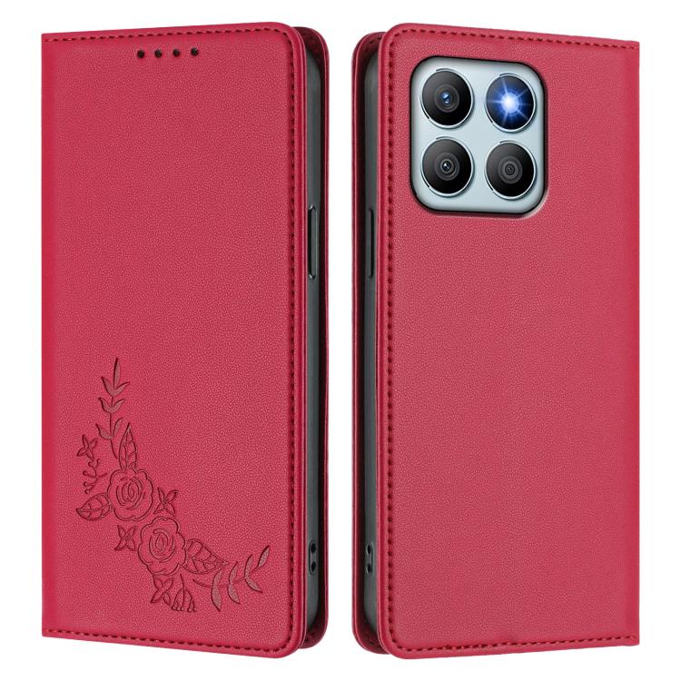 For Honor X8b 4G Peony Embossed Magnetic RFID Vegan Leather Phone Case
