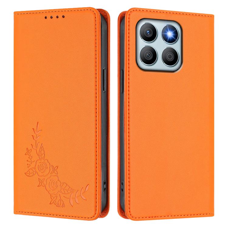 For Honor X8b 4G Peony Embossed Magnetic RFID Vegan Leather Phone Case