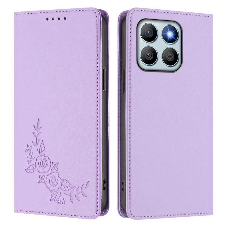 For Honor X8b 4G Peony Embossed Magnetic RFID Vegan Leather Phone Case