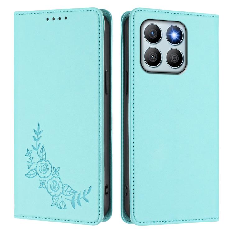 For Honor X8b 4G Peony Embossed Magnetic RFID Vegan Leather Phone Case
