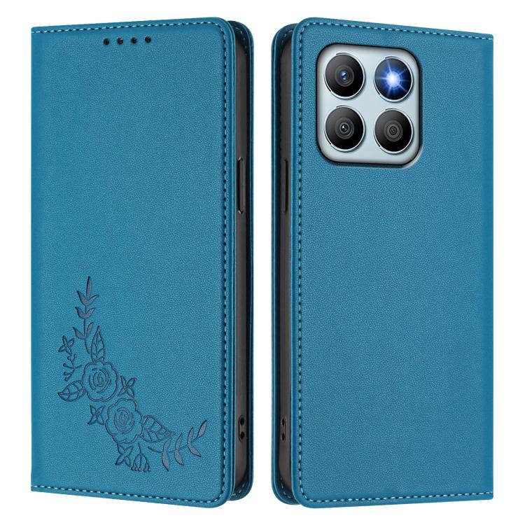 For Honor X8b 4G Peony Embossed Magnetic RFID Vegan Leather Phone Case
