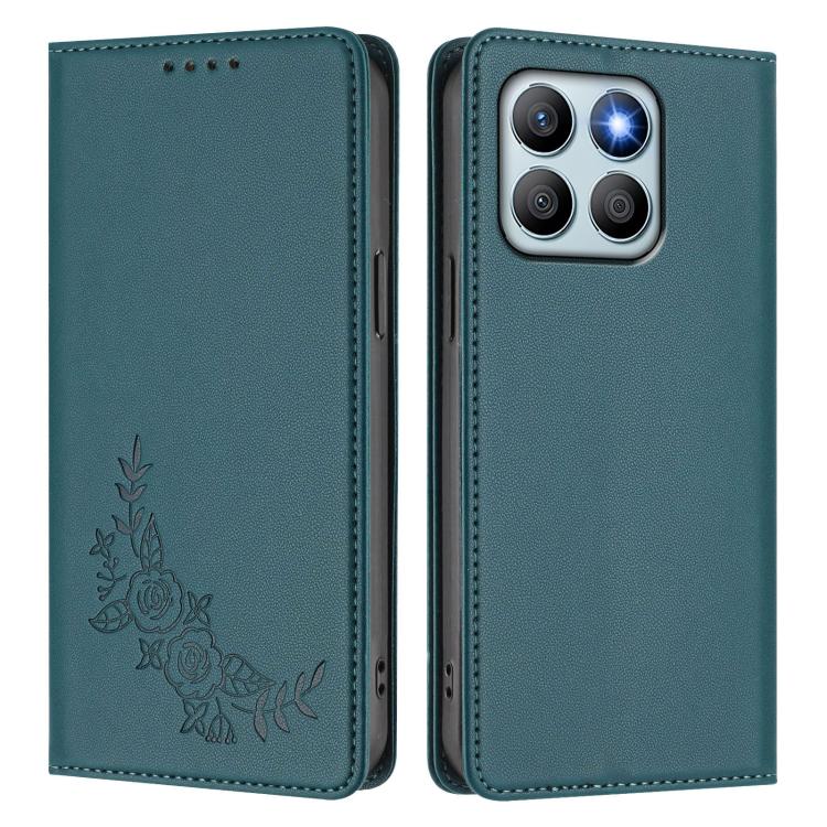 For Honor X8b 4G Peony Embossed Magnetic RFID Vegan Leather Phone Case