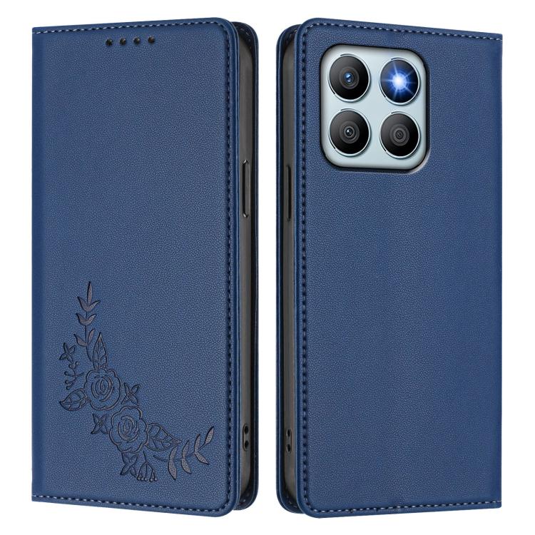 For Honor X8b 4G Peony Embossed Magnetic RFID Vegan Leather Phone Case