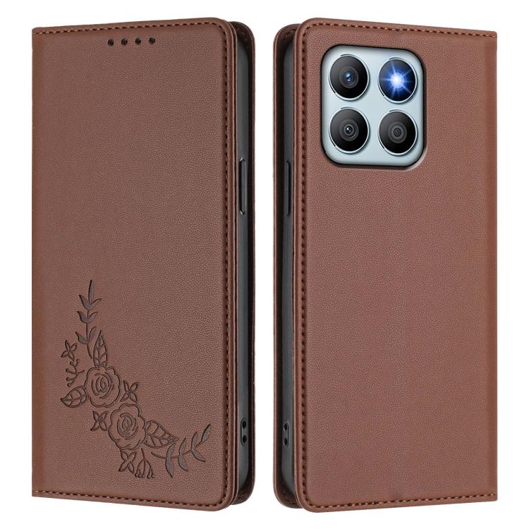 For Honor X8b 4G Peony Embossed Magnetic RFID Vegan Leather Phone Case