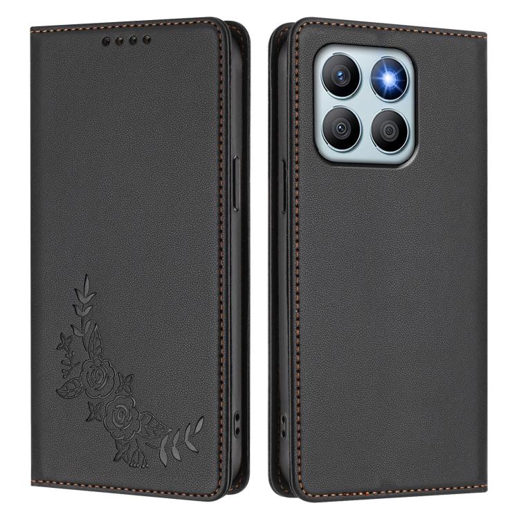 For Honor X8b 4G Peony Embossed Magnetic RFID Vegan Leather Phone Case