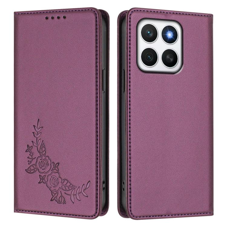 For Honor X8c 4G Peony Embossed Magnetic RFID Vegan Leather Phone Case