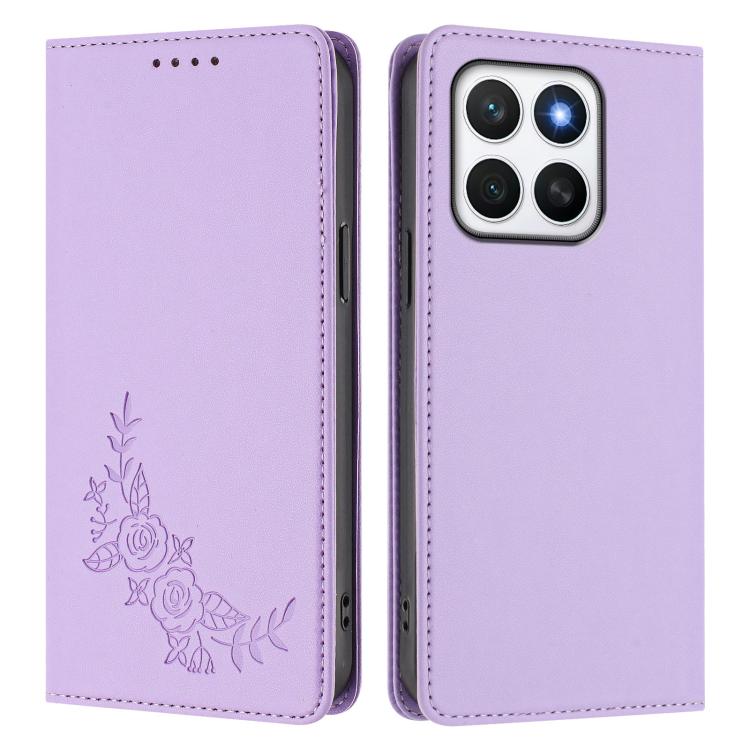 For Honor X8c 4G Peony Embossed Magnetic RFID Vegan Leather Phone Case