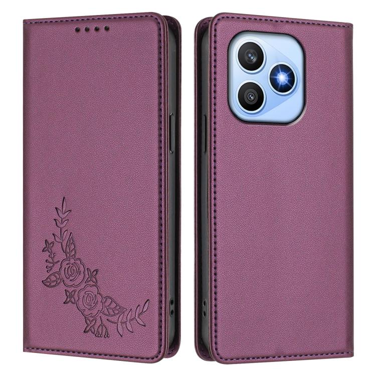 For Honor X8d 4G Peony Embossed Magnetic RFID Vegan Leather Phone Case