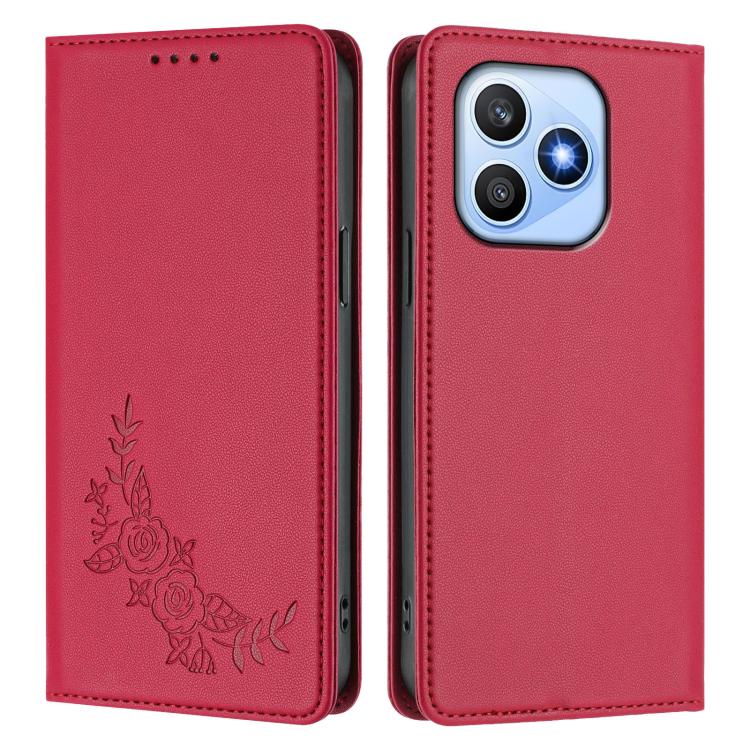 For Honor X8d 4G Peony Embossed Magnetic RFID Vegan Leather Phone Case