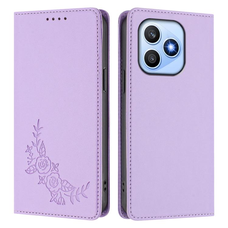 For Honor X8d 4G Peony Embossed Magnetic RFID Vegan Leather Phone Case