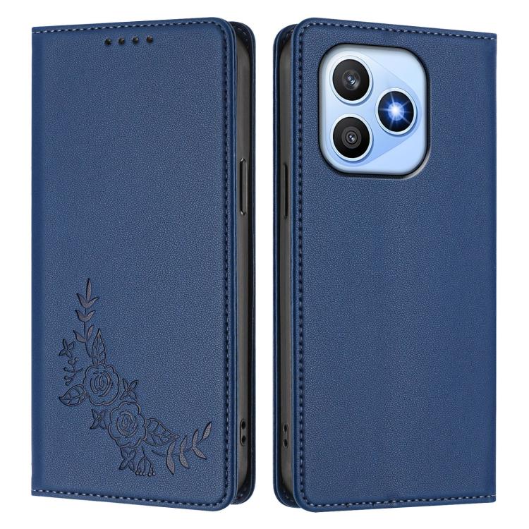 For Honor X8d 4G Peony Embossed Magnetic RFID Vegan Leather Phone Case