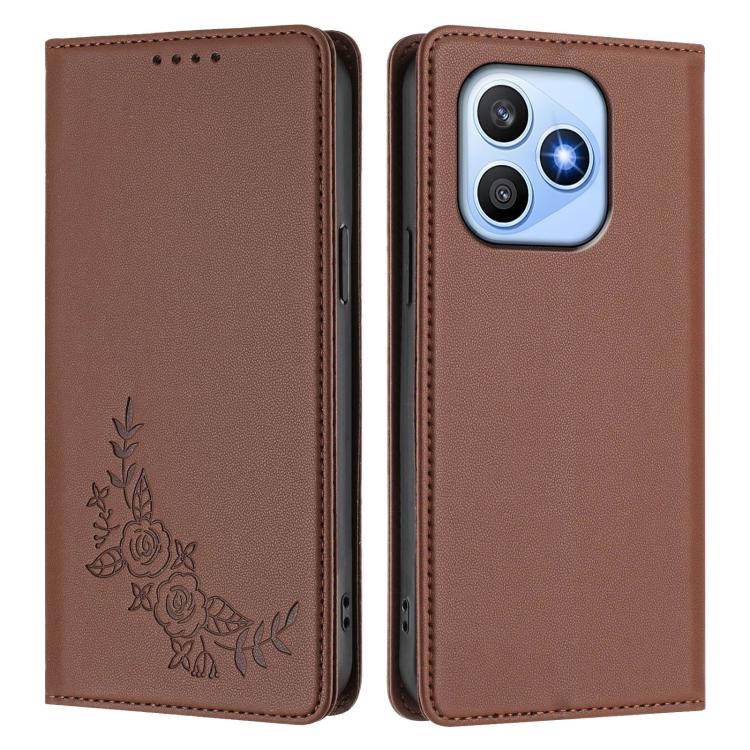 For Honor X8d 4G Peony Embossed Magnetic RFID Vegan Leather Phone Case