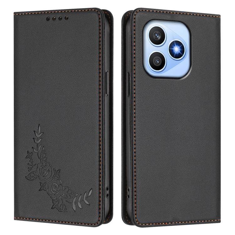 For Honor X8d 4G Peony Embossed Magnetic RFID Vegan Leather Phone Case