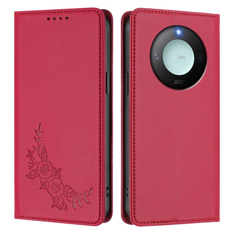 For Honor X9c Smart Peony Embossed Magnetic RFID Vegan Leather Phone Case