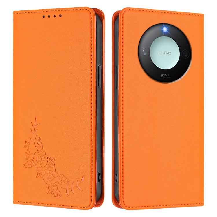 For Honor X9c Smart Peony Embossed Magnetic RFID Vegan Leather Phone Case