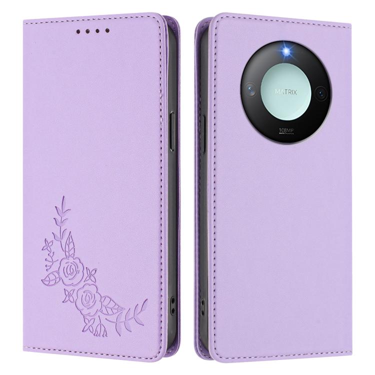For Honor X9c Smart Peony Embossed Magnetic RFID Vegan Leather Phone Case